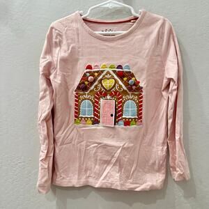 Mini Boden Pink Appliqué Gingerbread Christmas Lift-the-Flap Long Sleeve Shirt